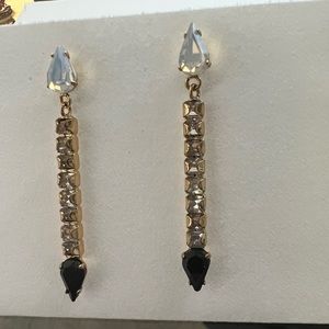 Black & Clear Crystal Dangly Gold Earrings